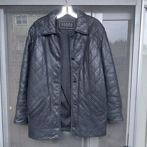 Vintage Genuine square Stepped Black Leather Jacket size S